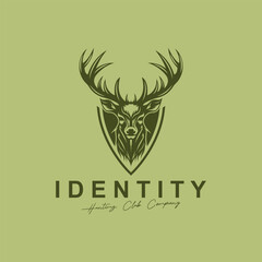 Deer Head Logo Design. Deer Logo Vector illustration. Antler Deer Face for Wildlife Hunting Logo Design.