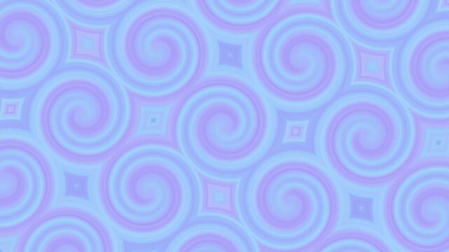 Animated psychedelic pattern of flashing repeated rhombus and swirl elements. Abstract background with moving light blue lilac soft purple shapes. Loop animation. Unicorn color palette. Fantasy mosaic