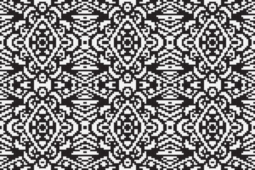 Ethnic seamless monochrome pattern vector image, Monochrome pixel background. Abstract seamless pattern with small random scattered squares, rectangles, tiny dots. Black and white minimal 