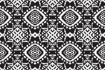 Ethnic seamless monochrome pattern vector image, Monochrome pixel background. Abstract seamless pattern with small random scattered squares, rectangles, tiny dots. Black and white minimal 