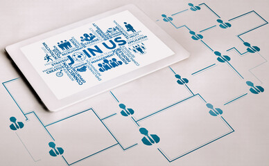 Human Resources Recruitment and People Networking Concept. Modern graphic interface showing...
