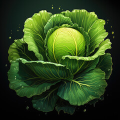 Obraz premium Dark Palette Vector Illustration of Fresh Cabbage
