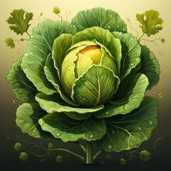 Fototapeta premium Dark Palette Vector Illustration of Fresh Cabbage