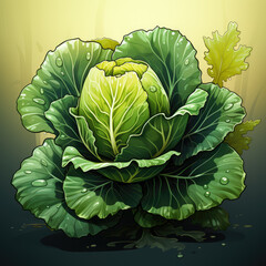 Obraz premium Dark Palette Vector Illustration of Fresh Cabbage