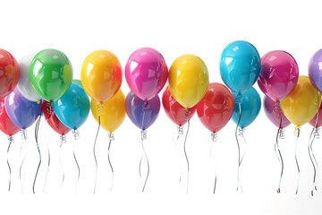 Colorful balloons with streamers on white background