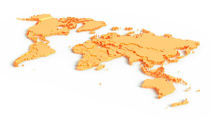 World map with golden continents and countries on a white background. 3D rendering.
