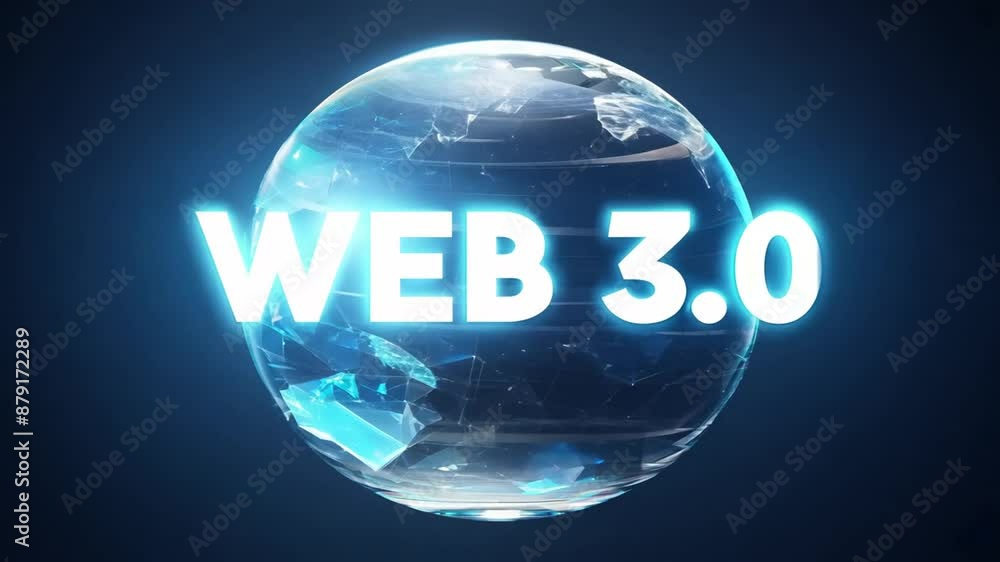 Poster web 3.0 globe with glowing lines and a crystal ball symbolizing future technology
