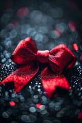 Red Glitter Bow on a Glittering Background, Perfect for Christmas, Valentines Day, or Anniversaries,
