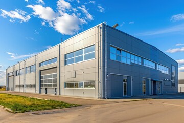 exterior of a modern warehouse with a small office unit