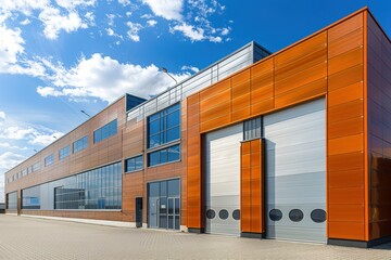 exterior of a modern warehouse with a small office unit