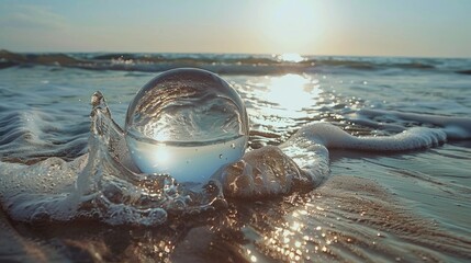beach waves moving a ball