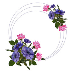 Watercolor floral illustration . Floral composition from flowers anemones and roses
