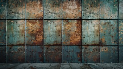 Detailed texture of rusty industrial metal panels, showcasing weathered surfaces with corrosion and decay for a gritty background.