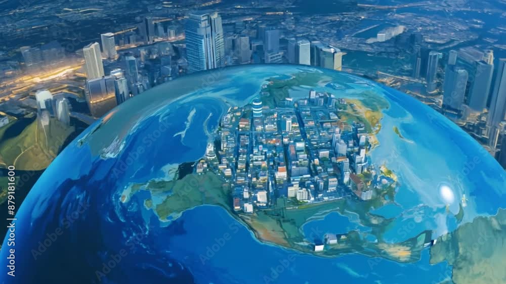Poster an artwork depicting the intricate movement of 5g signals encircling the planet like a celestial bal