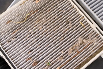 High mileage car cabin filter with dirt