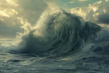 A huge wave in the ocean.