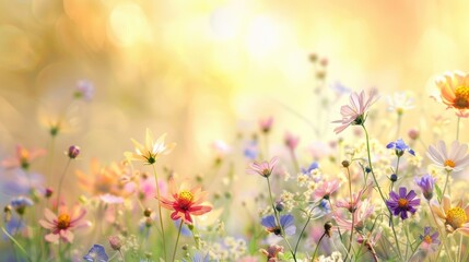 A colorful array of wildflowers basking in the sunlight, creating a warm and inviting natural scene.