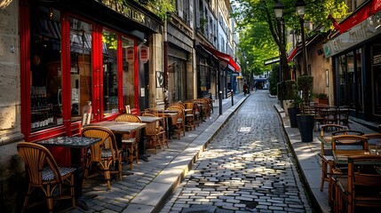 Fototapeta premium A typical scene on a lyon avenue with cafe seats