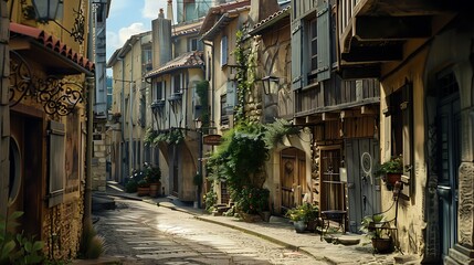 A view of the viviers old town twisty old street very detailed and realistic shape