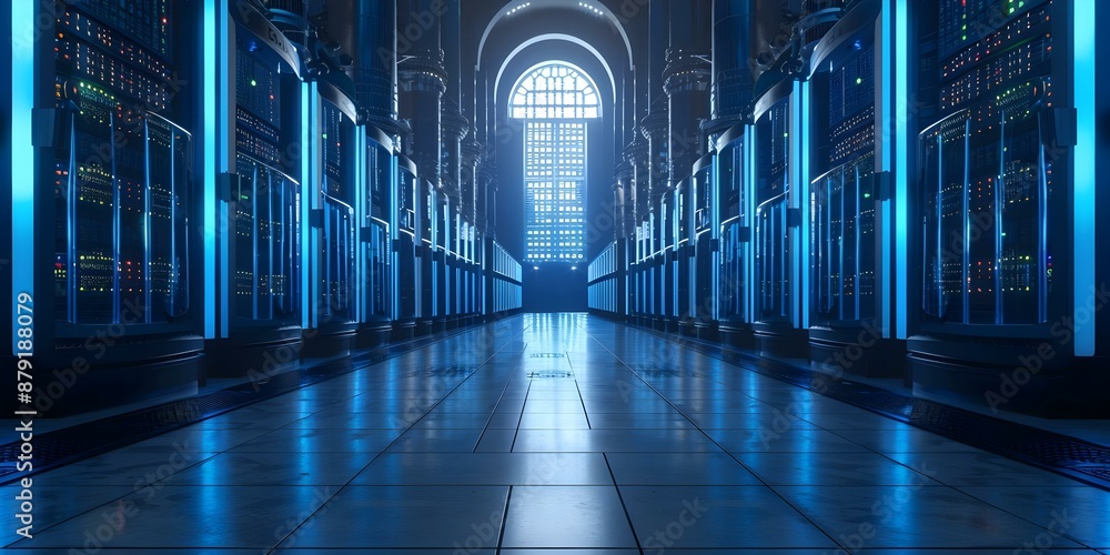 Poster the modern temple of web3 featuring cryptocurrency mining rigs and blockchain-powered devices. conce