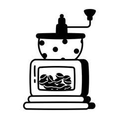 A coffee grinder with beans glyph icon 