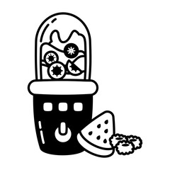 A glyph icon of a bullet blender with some fruit 
