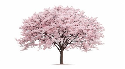 A beautiful cherry blossom tree in full bloom with vibrant pink flowers set against a pristine white background, exuding serenity and beauty.