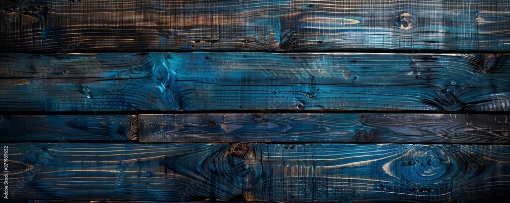 Poster rustic blue wooden background with textured planks for product photography and web design. natural g