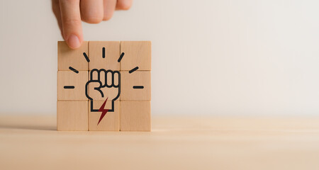 Collaboration, empowerment, support and solidarity concept. Giving team members authority. Ways to foster employee empowerment; goal, growth, moral, power, learning, access and positive thinking.