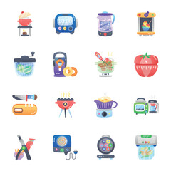 Collection of Kitchenware Items Flat Icons


