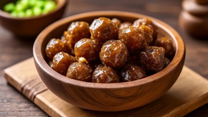  Deliciously plump glazed raisins in a rustic bowl