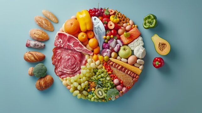 Set of Main food groups ,macronutrients, Carbohydrates, fats, proteins and fructose,5 main food groups Cartoon Hand Painted,Nutrient complex diet of organic natural,3d Vector illustration.