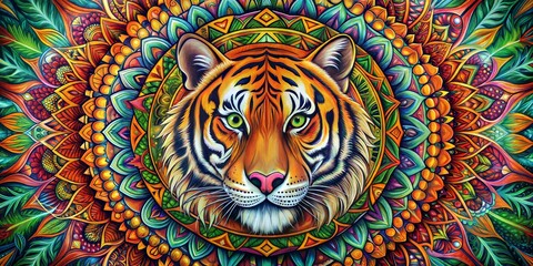 colorful painting of a tiger mandala