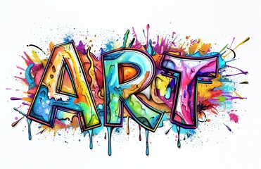 The word "ART" in a colorful graffiti style with a white background, vector illustration in the colorful cartoon style
