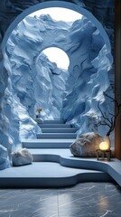 blue geometric Stone and Rock shape background, minimalist mockup for podium display or showcase.