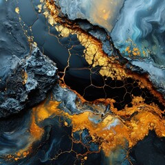 Elegant Abstract Liquid Acrylic Painting with Gold Veins