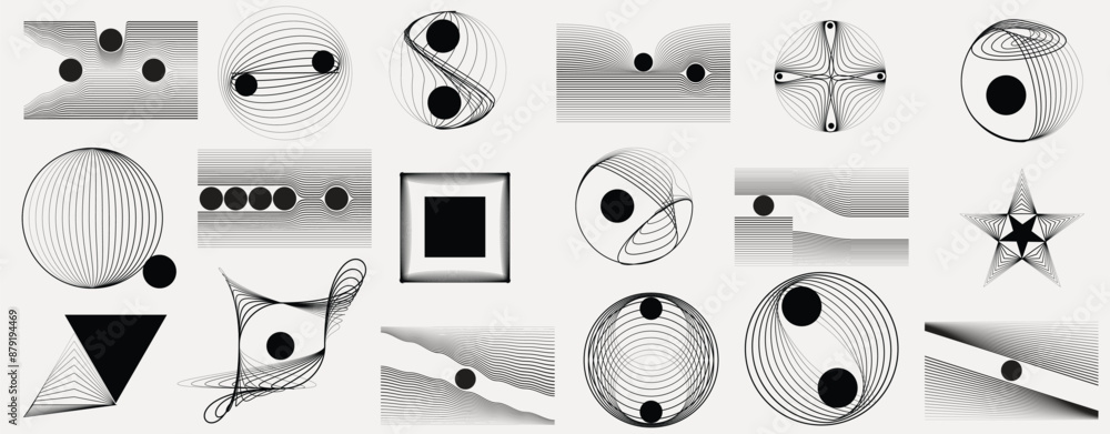 Aufkleber lines and dots in various forms . spiral vector illustration .technology round. wave logo . design e