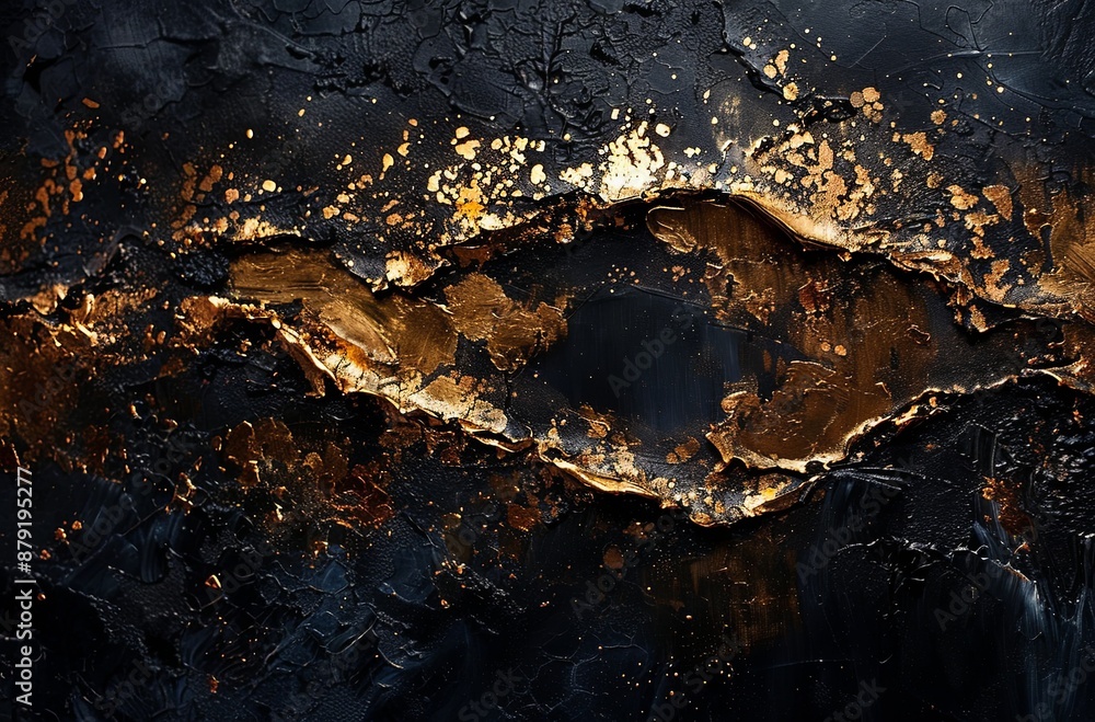 Wall mural abstract oil painting of black and gold, gold texture paint