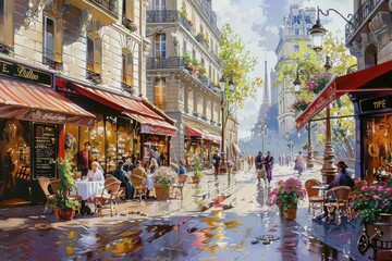 Fototapeta premium Historical Paris streets and cafes, charming ambiance, iconic architecture, and culture