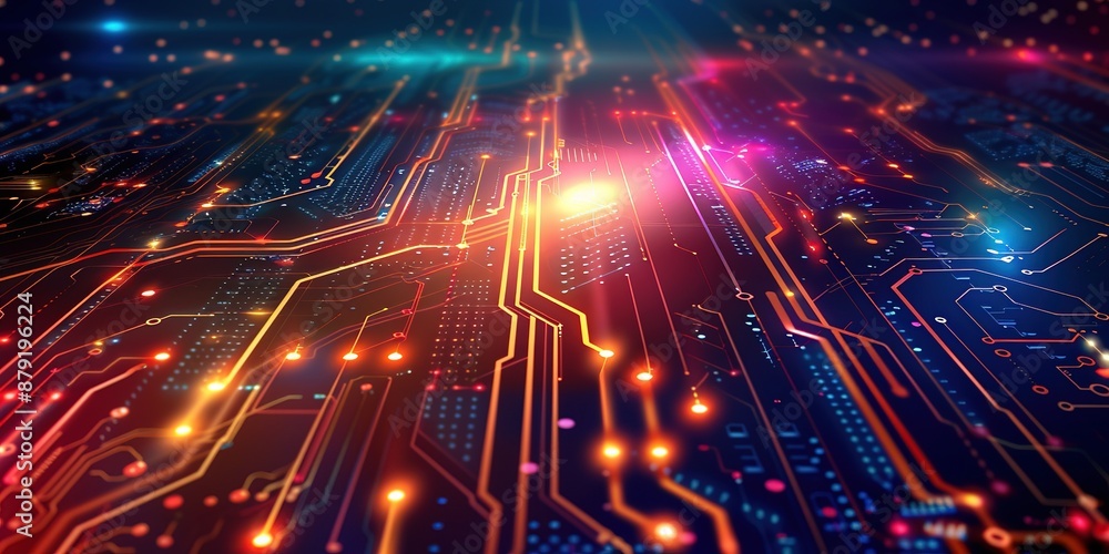 Poster abstract circuit board design with glowing lines