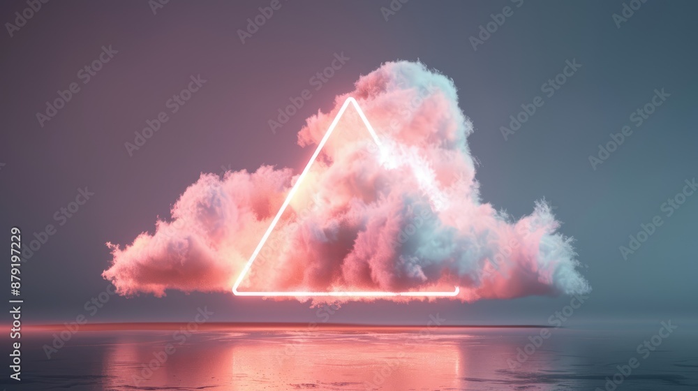 Poster neon glow in the night sky - abstract geometric object with futuristic illumination | minimalist 3d 