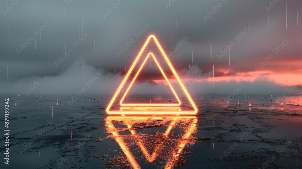 Poster ethereal neon geometry: abstract 3d render of geometric shape illuminated by neon lights in dark sky