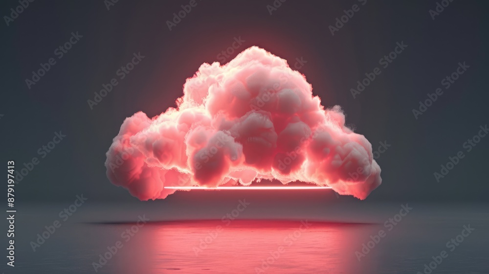 Poster neon geometric cloud in dark sky - futuristic abstract 3d render with unique illumination, generate 