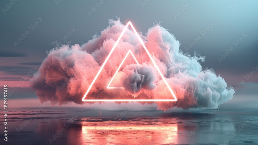 Poster luminescent geometric abstraction: ethereal glow in minimalist 3d render, generate ai