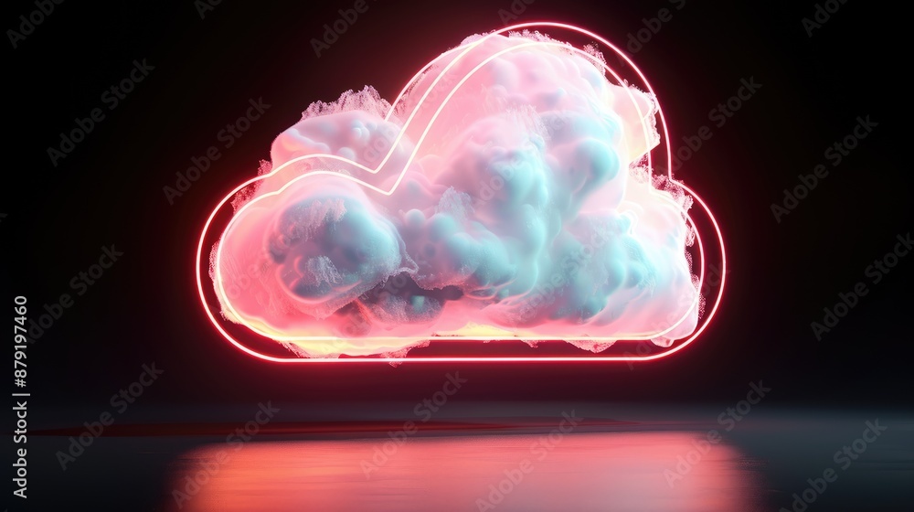 Poster illuminated nightfall - modern abstract cloudscape with neon lights in minimalist 3d design, generat