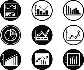 set of statistics icon illustration. business, chart, graph, statistics, data, finance, investment, concept, analysis