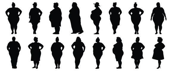 Fat woman silhouette set vector design big pack of illustration and icon