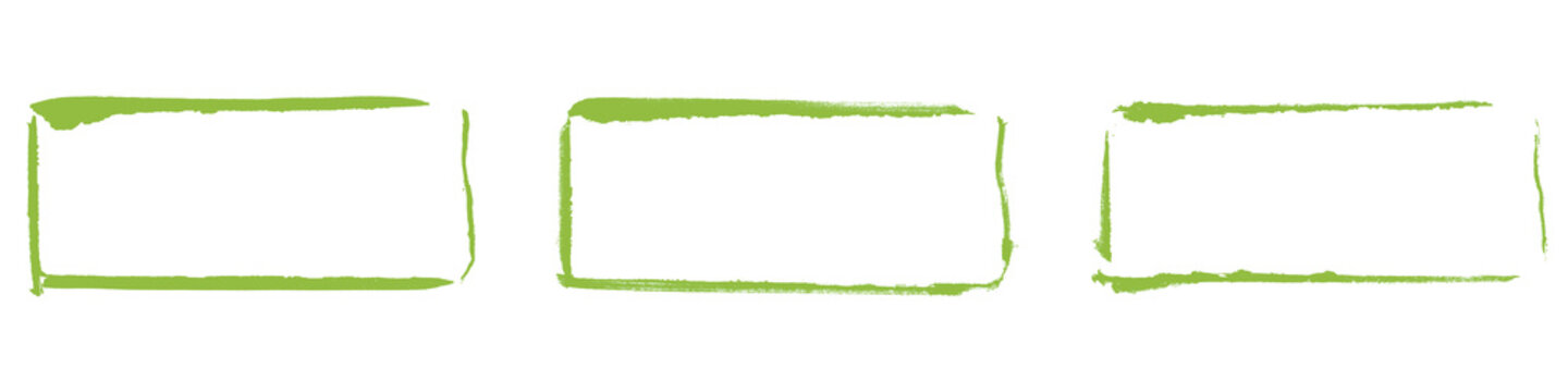 3 leere gr&uuml;ne Rechtecke als Rahmen gemalt mit einem Pinsel