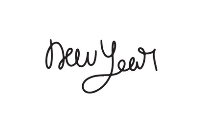 Obraz premium Continuous one line doodle drawing of new year 2025. Holiday concept, festive New year handwriting text, minimalist design. 