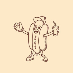 mascot character hotdog with baseball glove good for logo, branding, mascot food, restaurant, cafe, etc